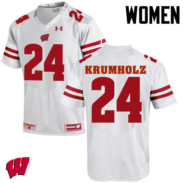 Wisconsin Badgers Women's #24 Adam Krumholz NCAA Under Armour Authentic White College Stitched Football Jersey LU40C81NQ